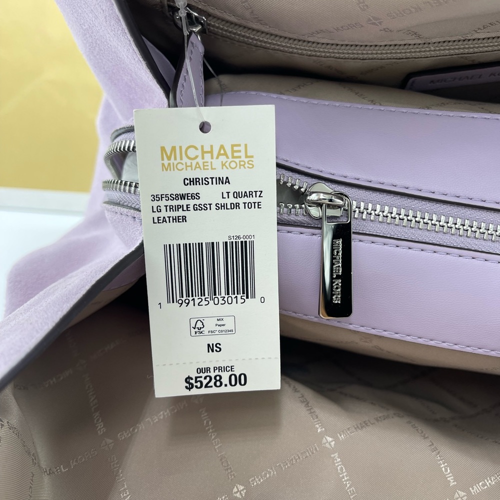 MICHAEL KORS Christina Lg Suede Triple Gasset Shoulder Tote Bg
Light Quartz 
NWT - Picture 8 of 16